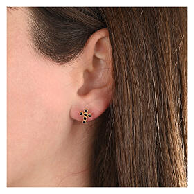 Ohrstecker, Kreuzform, mit schwarzen Zirkonia, 925er Silber, vergoldet, Agios