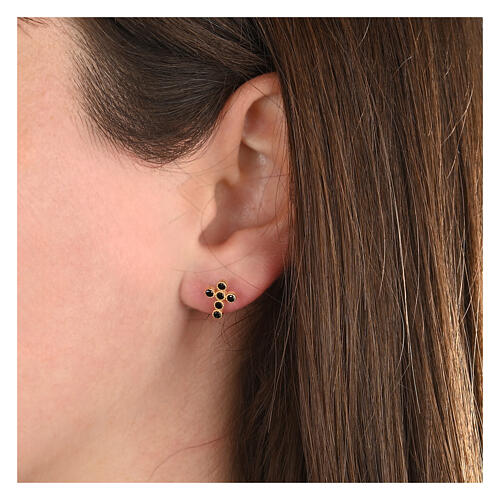Golden Cross Earrings with Black Zircons by Agios 2