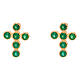 Gold plated earrings by Agios, cross of emerald rhinestones s1