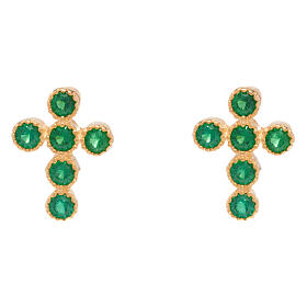 Golden Cross Earrings with Emerald Green Zircons by Agios