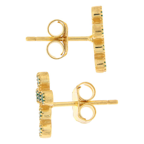 Golden Cross Earrings with Emerald Green Zircons by Agios 3