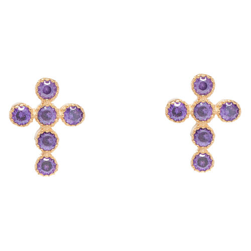Boucles d'oreilles plaquées or croix zircons violets Agios 1