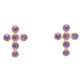 Orecchini dorati croci zirconi viola Agios