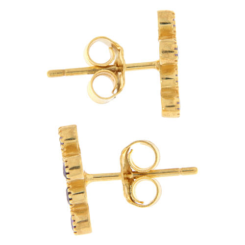 Golden Cross Earrings with Purple Zirconia, Agios 3