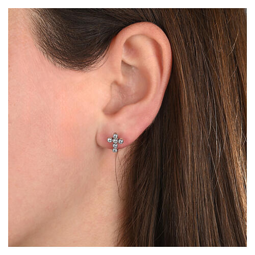 Agios earrings of 925 silver, cross of white rhinestones 2