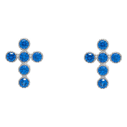 Agios earrings of 925 silver, cross of dark blue rhinestones 1