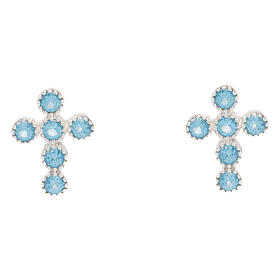 Ohrstecker, Kreuzform, mit hellblauen Zirkonia, 925er Silber, Agios
