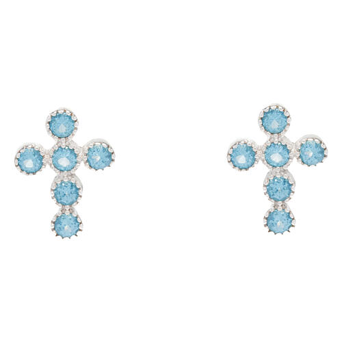 Boucles d'oreilles argent croix en zircons bleu ciel Agios 1