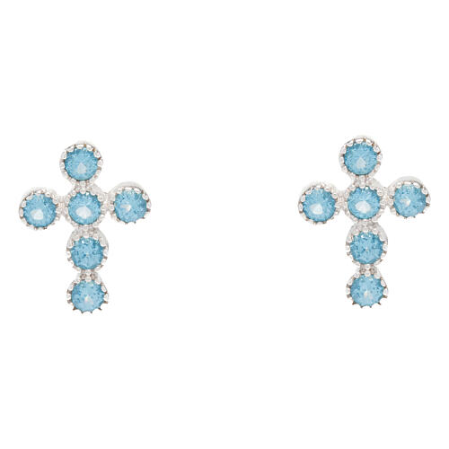 Boucles d'oreilles argent croix en zircons bleu ciel Agios 1