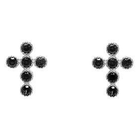 Silver Cross Earrings with Black Zircons by Agios