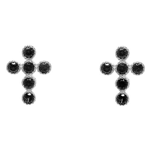 Silver Cross Earrings with Black Zircons by Agios 1