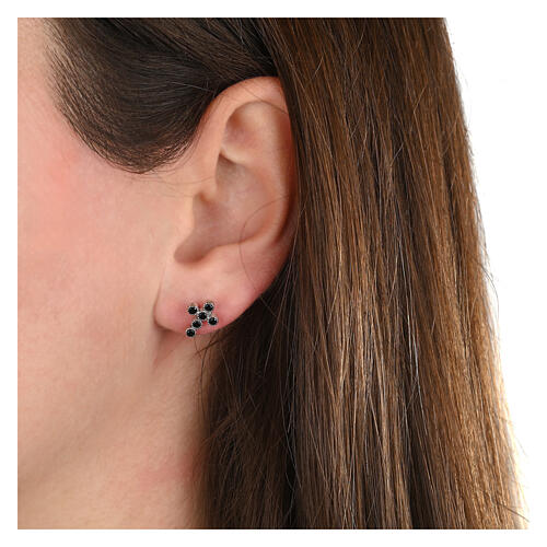 Silver Cross Earrings with Black Zircons by Agios 2