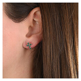 Agios earrings of 925 silver, cross of emerald rhinestones