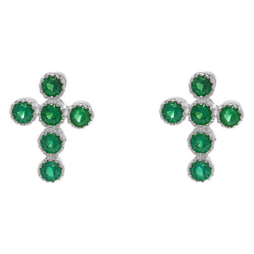 Boucles d'oreilles argent croix zircons vert émeraude Agios 1