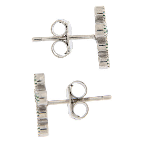 Boucles d'oreilles argent croix zircons vert émeraude Agios 2