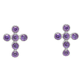 Agios earrings of 925 silver, cross of purple rhinestones