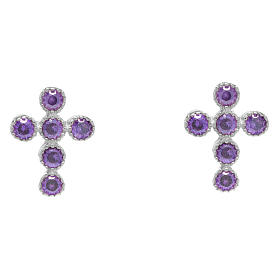 Agios silver cross earrings with purple zirconia