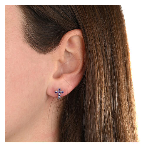 Agios silver cross earrings with purple zirconia 2