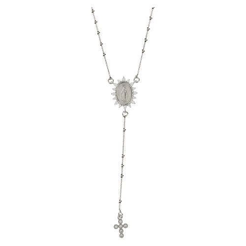Agios rosary with Miraculous Medal, rhinestones and 925 silver 1