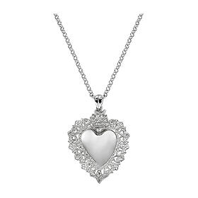 925 Rhodium-Plated Sterling Silver Maxi Charm Necklace Sacred Heart AMEN