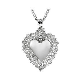 925 Rhodium-Plated Sterling Silver Maxi Charm Necklace Sacred Heart AMEN