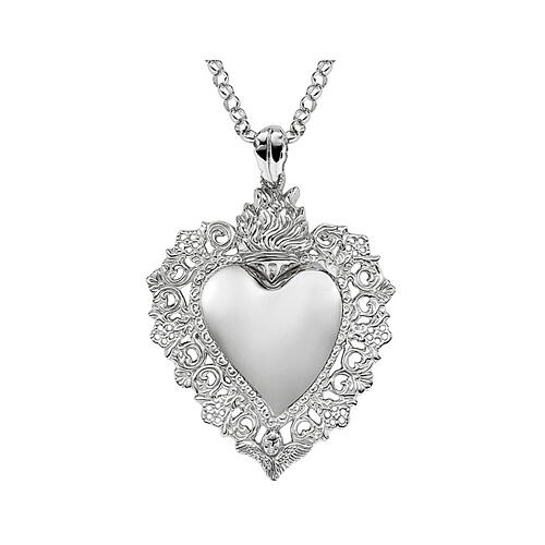925 Rhodium-Plated Sterling Silver Maxi Charm Necklace Sacred Heart AMEN 2