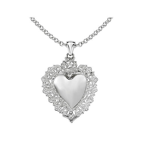 AMEN necklace with 1.6x1.2 in Sacred Heart, rhodium-plated 925 silver 2