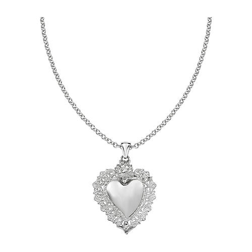 Collana AMEN charm Sacro Cuore 4x3 cm argento rodiato 1