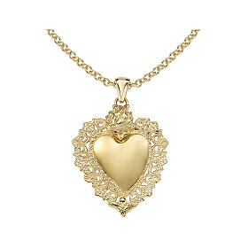 925 Silver Gold-Plated AMEN Sacred Heart Charm Necklace