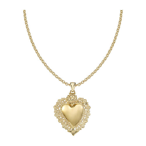 925 Silver Gold-Plated AMEN Sacred Heart Charm Necklace 1