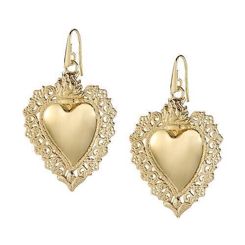 Earrings AMEN Sacred Heart golden 4x3 cm 925 silver 1