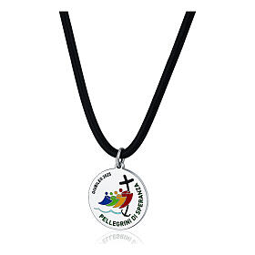 Collier Jubilé 2025 caoutchouc noir pendentif acier 15 mm