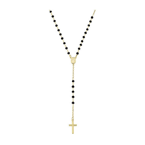 AMEN gold plated rosary with 0.12 in black crystal beads, Miraculous Medal 1