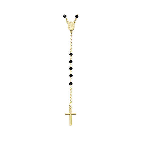 AMEN gold plated rosary with 0.12 in black crystal beads, Miraculous Medal 2