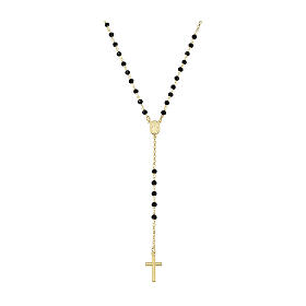 AMEN Gold Rosary with 3mm Black Crystal Beads Miraculous Mary
