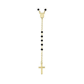 AMEN Gold Rosary with 3mm Black Crystal Beads Miraculous Mary
