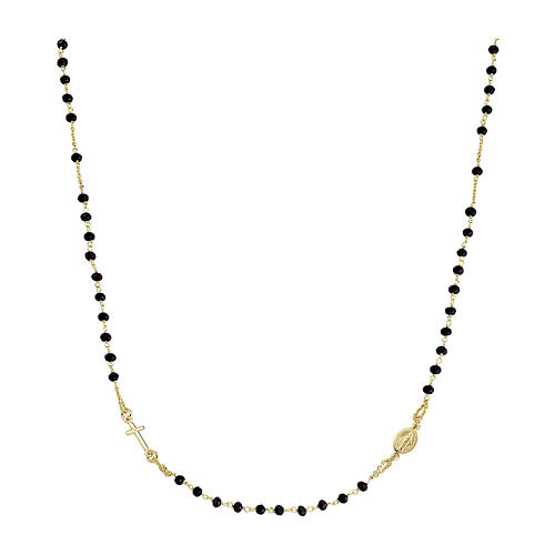 Rosenkranz-Halskette AMEN aus vergoldetem 925er Silber mit schwarzen Kristallen 1
