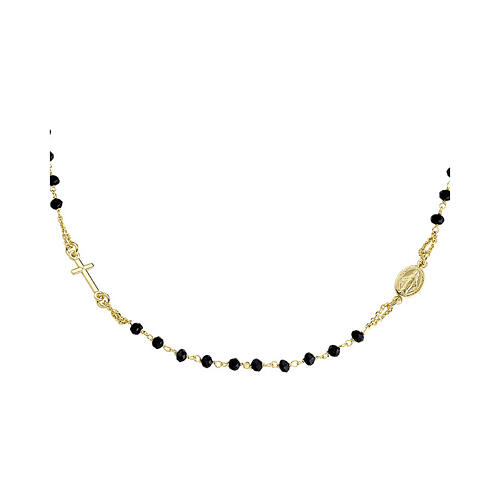 Rosenkranz-Halskette AMEN aus vergoldetem 925er Silber mit schwarzen Kristallen 2