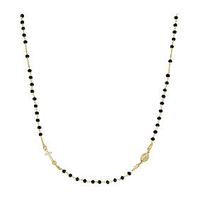 Rosary Necklace Choker AMEN 925 Silver Gold-Plated with Black Crystals