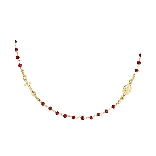 AMEN rosary choker, gold plated 925 silver and red crystals 2