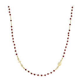 AMEN gold rosary necklace with 3 mm red beads in 925 silver
