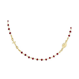 AMEN gold rosary necklace with 3 mm red beads in 925 silver