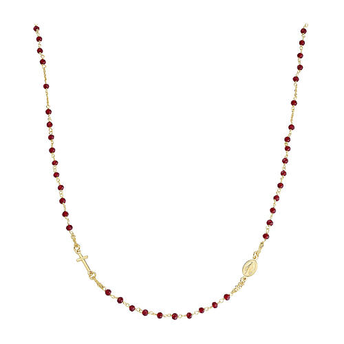 AMEN gold rosary necklace with 3 mm red beads in 925 silver 1