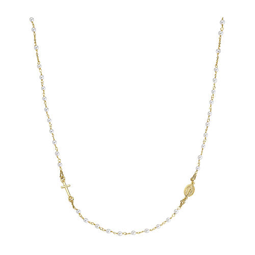 Kette AMEN mit Perlen- und Kristallperlen aus vergoldetem 925er Silber 1