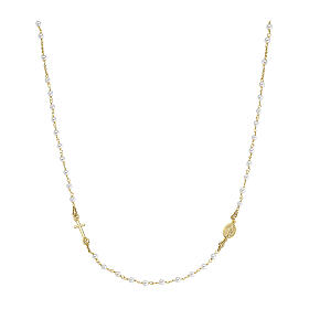 AMEN rosary choker with pearly crystal beads, gold plated 925 silver