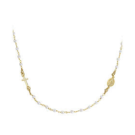 AMEN rosary choker with pearly crystal beads, gold plated 925 silver