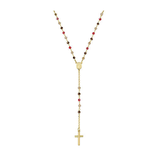 AMEN Rosary with 3mm Colorful Beads 925 Silver Gold-plated 1