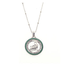 Necklace of Jubilee 2025 by Agios with green rhinestones, 925 silver