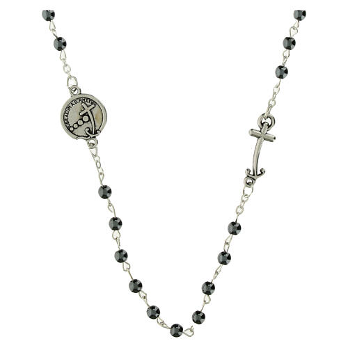 Steel necklace with hematite stones, anchor-shaped cross, Jubilee jewellery by Endless 1