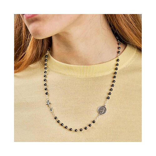 Collana acciaio pietra ematite croce ancora Giubileo Endless 2